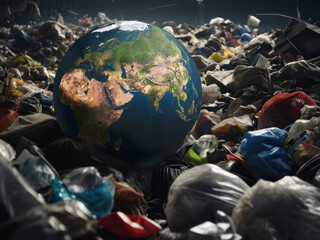 Earth globe abandoned on junkyard