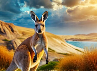 Kangaroo 3D rendering illustration on the wild