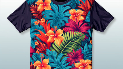 Tropical flowers and leaves background. Summer tshirt design.