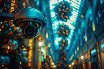 CCTV security camera in an urban setting, highlighting modern surveillance and safety measures - obrazy, fototapety, plakaty