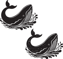 Whale silhouette isolated on a white background.