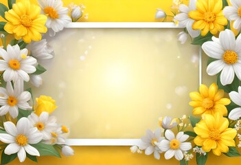 Yellow bright beautiful banner with flowers and a place for text. For congratulations on holidays, happy birthday, Mother's Day, Teacher's Day and March 8, anniversary