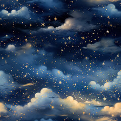 Fototapeta premium Starry night with ethereal cloud forms. Seamless file. 