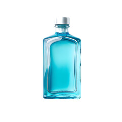 Fresh blue mouthwash in bottle isolated on transparent background