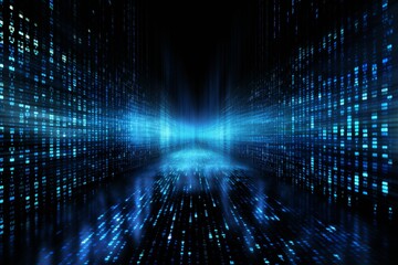 Binary code data stream encryption concept with glowing dots on digital interface