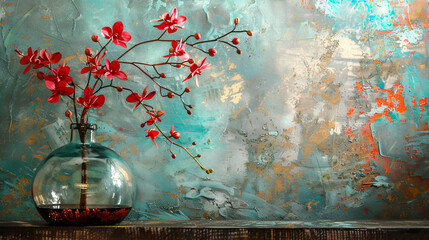An arboreal dendrobium ikebana in a lounge glass jar