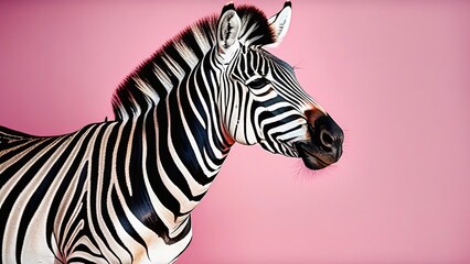 Fototapeta na wymiar portrait of a zebra on a pink background