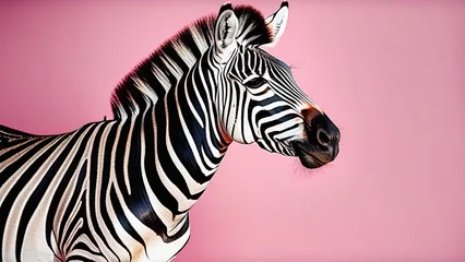 Gardinen portrait of a zebra on a pink background © екатерина лагунова