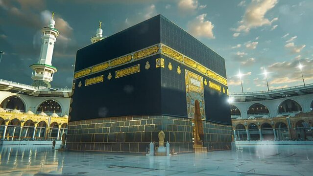 Ramadan islamic Crescent rises in the Kaaba with clear sky. seamless looping time-lapse video background