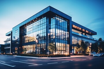 Stunning contemporary office building architecture with glass facade and modern design