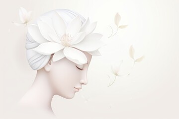 Fresh water nymph, white wings unfurling, consciousness bloom, flora border, line art style , 3d realistic, pastel, minimal, cute