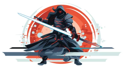 Fotobehang A cybernetic samurai wielding a futuristic sword  © Noman