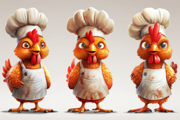 Naklejka premium Funny cartoon chicken wearing a chef's hat. Children's illustration on white.