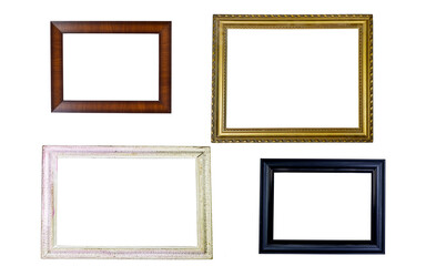 Set of different wooden Empty ornate picture frame with white background