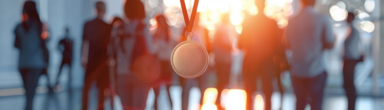 Skillful employees prideful medal reception, hard work accolade, bright recognition spotlight