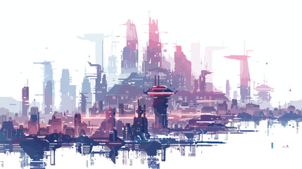 A futuristic cityscape with giant interconnected