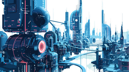 A futuristic cityscape with giant interconnected - obrazy, fototapety, plakaty