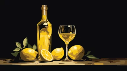 Fotobehang A glass of Limoncello is on the table in a dark roo © Noman