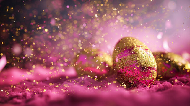 pink golden easter eggs