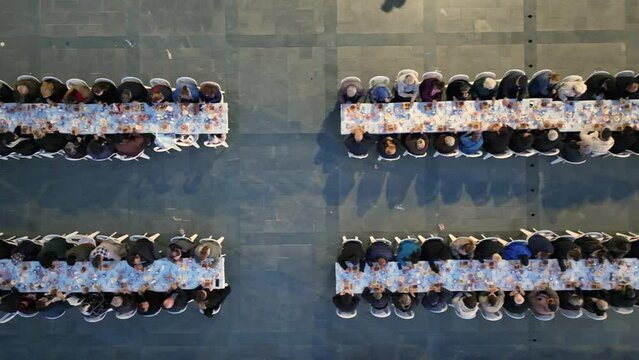 Muslims having iftar together in Ramadan
