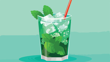 A refreshing mint julep with crushed ice. flat vector - obrazy, fototapety, plakaty