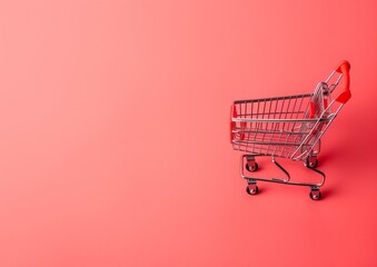 Modern Minimalist Shopping Cart on Vibrant Coral Background