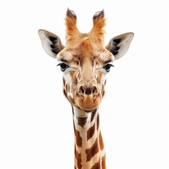 Close-up Portrait of a Giraffe on Isolated White Background