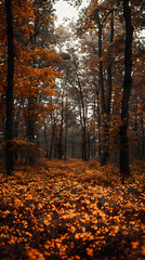 Autumn Enchantment: Golden Leaves Carpeting a Tranquil Forest