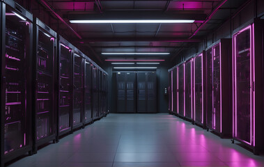 Fototapeta premium Abstract Visualization of Data Center Dynamics: AI, Machine Learning, Servers, Internet, and Speed