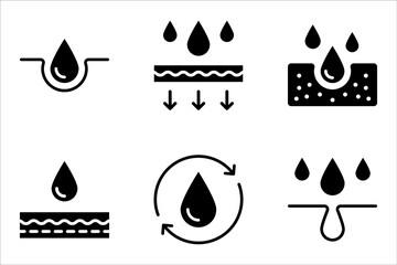 Moisture line icon set, moisturizing cream skincare sign for cosmetics packaging. vector illustration on white background