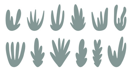 Obraz premium Abstract botanical set of leaves, flowers, algae, bizarre shapes. Textured shapes. Vector illustration flat hand-drawn style.