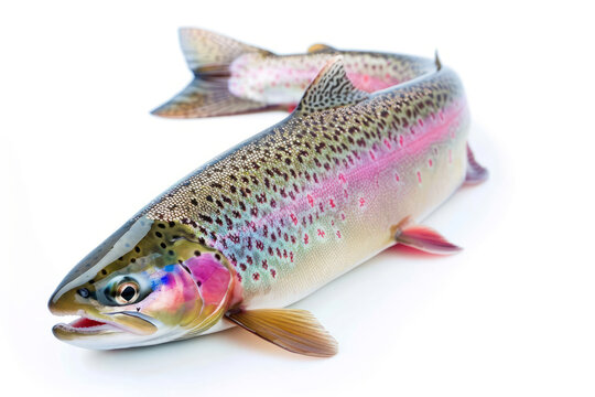 Beautiful raw whole rainbow trout isolated on white background close up
