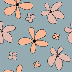 Floral graphic scribble design. Seamless pattern. Set. Abstract minimal flower. Beautiful floral background. Vector art illustration for textile, wallpaper. Hand-drawn with a black brush.