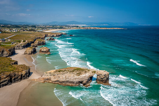 Aerial View of Beach of the Cathedrals, Ribadeo Galicia, Lugo, Spain