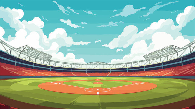 Baseball in a baseball field flat vector