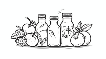 Bottle with fruit icon. Thin line art template 