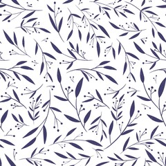seamless pattern with hand drawn leaves isolated on white background