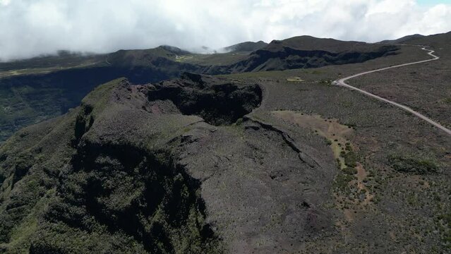 Landscape and road to Piton de La Fournaise volcano