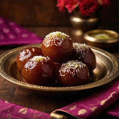 Tasty Gulab Jamun, Indian sweet dessert
