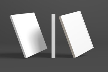 Realistic 3D book mockup illustration with 3 soft covers. Book model standing on isolated gray background with shadows. Book with 3 soft covers. Ready for you to present your design.