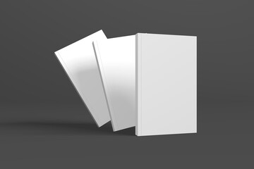 Realistic 3D book mockup illustration with 3 soft covers. Book model standing on isolated gray background with shadows. Book with 3 soft covers. Ready for you to present your design.
