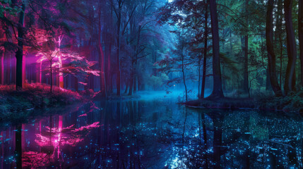 an unusual magical forest at night