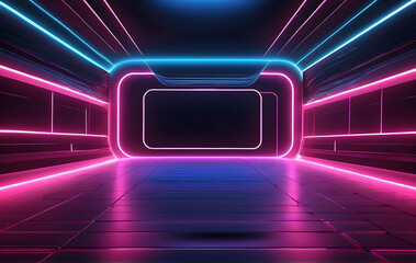 An empty futuristic backdrop emanating a luminous neon glow, adorned with intricate high-tech lines