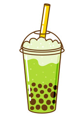 Cute cartoon bubble tea drink isolated on white - 764220582