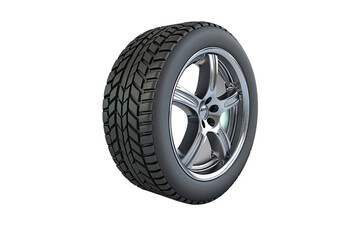 3D rendering of a single car tire on a white backgroun