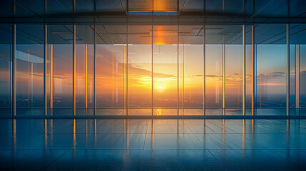 Fototapeta premium Modern architecture with reflective windows, abstract urban building design against blue sky