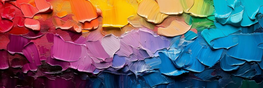 A painting of a rainbow with splatters of paint. The painting is colorful and vibrant, with a sense of energy and movement. The splatters of paint give the impression of a dynamic, creative process