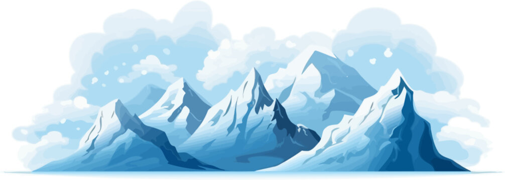 Vector flat mountains landscape. Winter beautiful blue mountains landscape with a forest.	