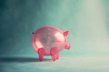 A pink piggy bank sits on top of a table, representing savings and financial planning, An inflating balloon in the shape of a piggy bank symbolising inflation, AI Generated