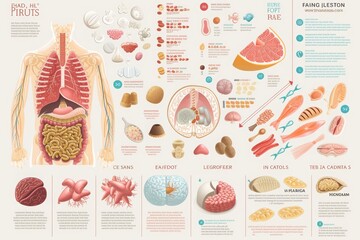 A comprehensive diagram displaying the various organs and structures of the human body, An infographic detailing the effects of a food allergy on the human body, AI Generated - obrazy, fototapety, plakaty
